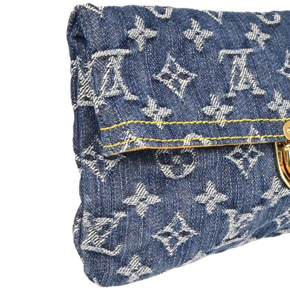 Louis Vuitton Blue Monogram Denim Pochette Plat Clutch Bag M95007 TH1026 166107 - Picture 3 of 9